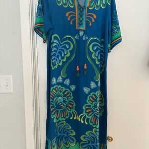 Tropical Blue and Green Maxi Dress